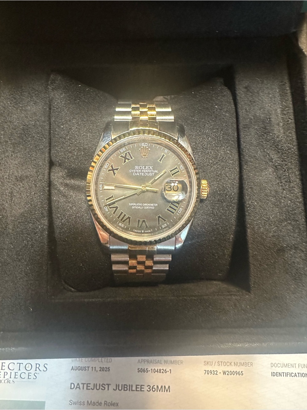 Rolex DateJust Two-Tone Watch with Black Dial and Gold Accents with COA